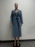 Stylish Long-sleeved Loose-fitting Denim Trench Coat/long Jacket