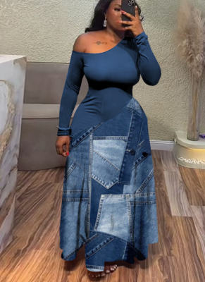 Stylish and Sexy Patchwork Printed Dress With A Large Flared Hem