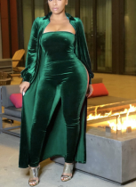 Sexy Solid-color Silver Fox Velvet Strapless Jumpsuit and Jacket Two-piece Set OY6390