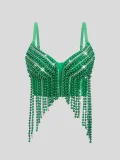 Fishbone Corset with Heavy Embellishments Beading Rhinestones and Tassel Straps (Tank Top/Vest)
