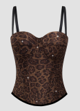 Sexy Leopard Print Stretchable Shaping Corset Top With Rhinestones