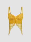 Fishbone Corset with Heavy Embellishments Beading Rhinestones and Tassel Straps (Tank Top/Vest)