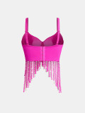 Fishbone Corset with Heavy Embellishments Beading Rhinestones and Tassel Straps (Tank Top/Vest)