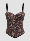 Sexy Leopard Print Stretchable Shaping Corset Top With Rhinestones