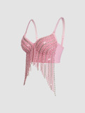 Fishbone Corset with Heavy Embellishments Beading Rhinestones and Tassel Straps (Tank Top/Vest)