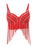 Fishbone Corset with Heavy Embellishments Beading Rhinestones and Tassel Straps (Tank Top/Vest)