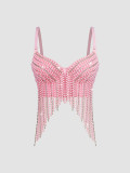 Fishbone Corset with Heavy Embellishments Beading Rhinestones and Tassel Straps (Tank Top/Vest)