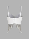 Fishbone Corset with Heavy Embellishments Beading Rhinestones and Tassel Straps (Tank Top/Vest)