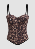 Sexy Leopard Print Stretchable Shaping Corset Top With Rhinestones