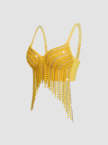 Fishbone Corset with Heavy Embellishments Beading Rhinestones and Tassel Straps (Tank Top/Vest)