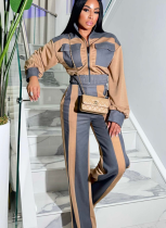 Stylish Sweatshirt and Denim Patchwork Long-sleeved Top and Pants Set