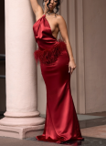 Stylish Solid-color Sleeveless Halter Dress With Ostrich Feather Detailing