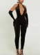 2025 Sexy and Stylish Solid Color Deep V-Neck Low-Cut Tight Jumpsuit