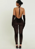 2025 Sexy and Stylish Solid Color Deep V-Neck Low-Cut Tight Jumpsuit