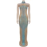 Sexy Sheer Mesh Rhinestone Embellished Bodycon Dress