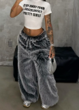 2025 Fashionable Loose-fitting Knitted Fleece Warm Casual Trousers