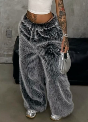 2025 Fashionable Loose-fitting Knitted Fleece Warm Casual Trousers