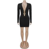 Sexy Deep V-neck Bodycon Dress With Snake-shaped Accessories