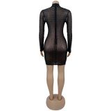 Sexy Sheer Mesh Rhinestone Short Dress