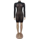 Sexy Sheer Mesh Rhinestone Short Dress