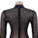 Sexy Sheer Mesh Rhinestone Short Dress
