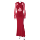 2025 Winter New Arrival Sexy Mesh Cutout Ruched Slim-Fit Dress