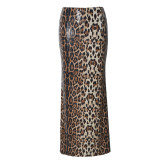 New Arrival Leopard Print Sequined Patchwork Double-layered Elastic Skirt