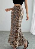 New Arrival Leopard Print Sequined Patchwork Double-layered Elastic Skirt