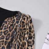 Leopard Print Sequined Personalized Outdoor Long-sleeved Blazer Jacket