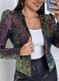 Leopard Print Sequined Personalized Outdoor Long-sleeved Blazer Jacket