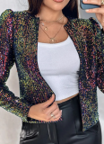 Leopard Print Sequined Personalized Outdoor Long-sleeved Blazer Jacket
