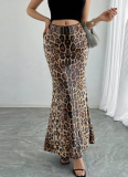 New Arrival Leopard Print Sequined Patchwork Double-layered Elastic Skirt