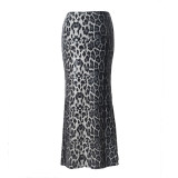 New Arrival Leopard Print Sequined Patchwork Double-layered Elastic Skirt