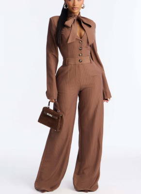 2025 Fashionable Wide-Leg Jumpsuit with Tie and Bow Detail