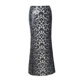 New Arrival Leopard Print Sequined Patchwork Double-layered Elastic Skirt
