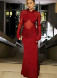 2025 Winter New Arrival Sexy Mesh Cutout Ruched Slim-Fit Dress