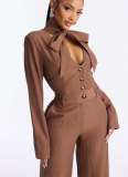 2025 Fashionable Wide-Leg Jumpsuit with Tie and Bow Detail