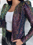 Leopard Print Sequined Personalized Outdoor Long-sleeved Blazer Jacket