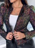 Leopard Print Sequined Personalized Outdoor Long-sleeved Blazer Jacket