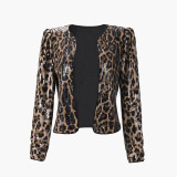 Leopard Print Sequined Personalized Outdoor Long-sleeved Blazer Jacket