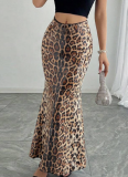New Arrival Leopard Print Sequined Patchwork Double-layered Elastic Skirt