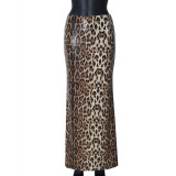 New Arrival Leopard Print Sequined Patchwork Double-layered Elastic Skirt