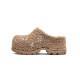 Rhinestone-embellished Birkenstock-style Furry Slip-on Platform Sandals