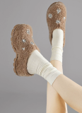 Rhinestone-embellished Birkenstock-style Furry Slip-on Platform Sandals