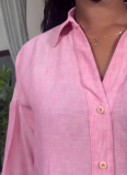 Stylish Lapel Collar Long-sleeved Shirt and High-waisted Straight-leg Pants Two-piece Set