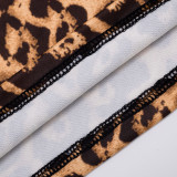 Autumn/Winter Leopard Print Off-Shoulder Lace Trim Crop Top and Capri Pants Set