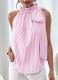 2026 Fashion Casual Sleeveless Striped Lace High-Neck Tie-Knot T-Shirt Top
