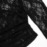Lace Cutout Off-Shoulder One-Shoulder Top and High-Waisted Flared Pants Set