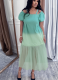 2026 New Arrival Mesh Panel Gradient Blue Off-Shoulder Strappy Denim Dress