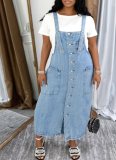 2026 New Arrival Single-Breasted Knee-Length Midi Denim Sundress
